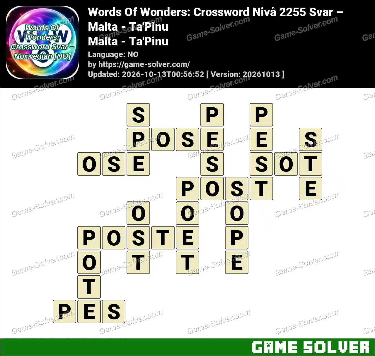 Words Of Wonders: Crossword Nivå 2255 Svar – Malta – Ta’Pinu